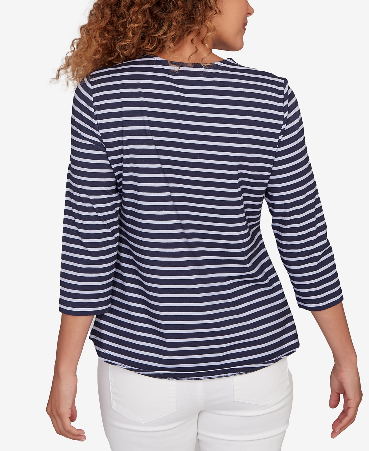 Ruby Rd. Petite Classic Marine Stripe Knit Top In Black