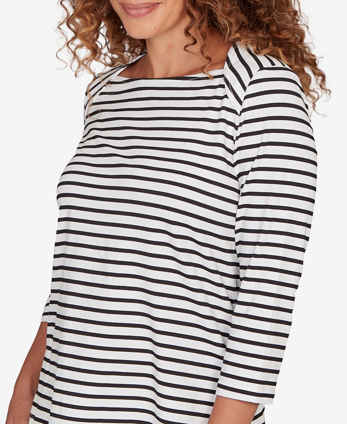 Ruby Rd. Petite Classic Marine Stripe Knit Top In White