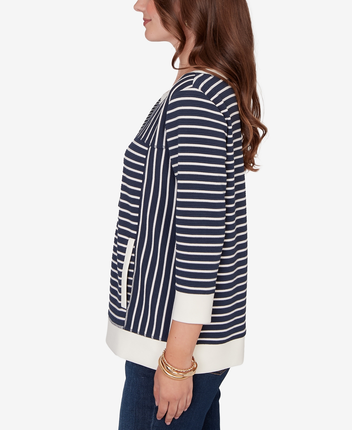 Ruby Rd. Petite Striped Popover Pocket Top