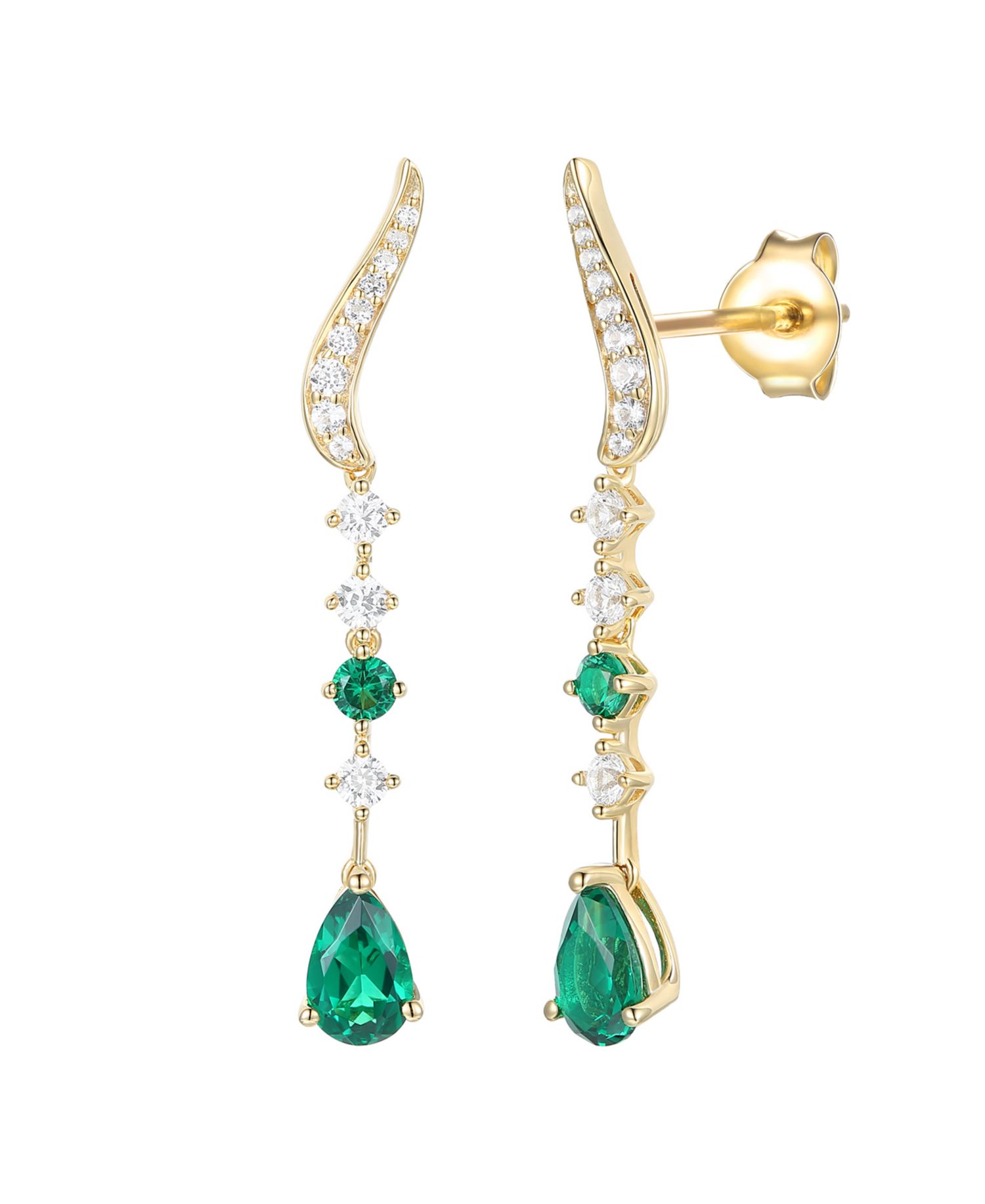 Lab-Grown Ruby (1/6 ct. t.w.) & White Sapphire (1/2 ct. t.w.) Earring in 14k Gold Over Sterling Silver (also in Emerald & Sapphire)
