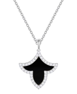 Onyx Inlay (3/4 ct. t.w.) & Lab-Grown White Sapphire (1/3 ct. t.w.) Pendant Necklace in Sterling Silver (also in Jade Inlay)