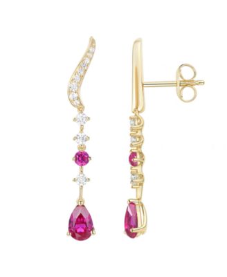 Lab-Grown Ruby (1/6 ct. t.w.) & White Sapphire (1/2 ct. t.w.) Earring in 14k Gold Over Sterling Silver (also in Emerald & Sapphire)