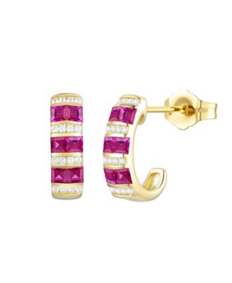 Macy's - Lab-Grown Ruby (5/8 ct. t.w.) & White Sapphire (1/6 ct. t.w.) Earring in 14K Gold Over Sterling Silver (also in Emerald & Sapphire)