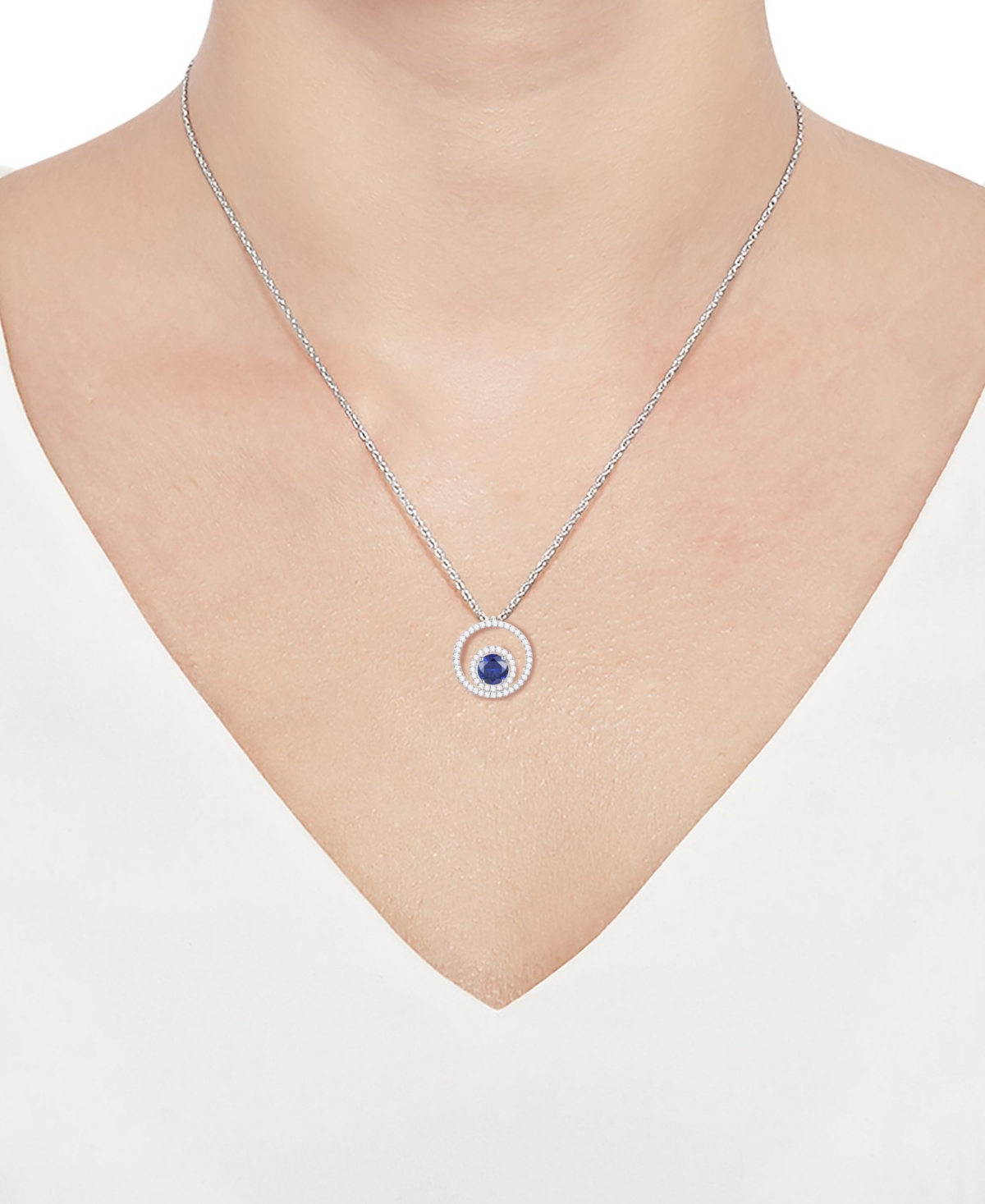 Macy's Lab-Grown Sapphire (1 ct. t.w.) & White (1/3 Pendant Necklace 14k Gold Over Sterling Silver (also Ruby Emerald)