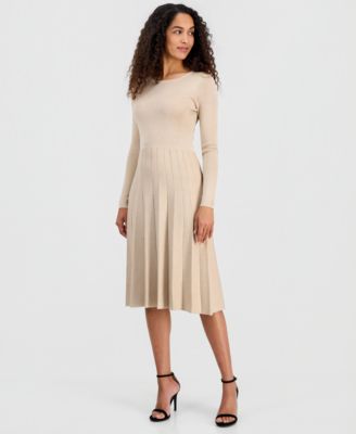 Women's Metallic Long-Sleeve Fit & Flare Dress