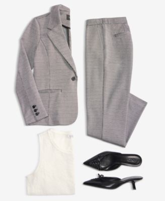 Women's Notch Collar Fitted Blazer, Sleeveless Lace Knit Top & Kayla Straight Leg Pants 