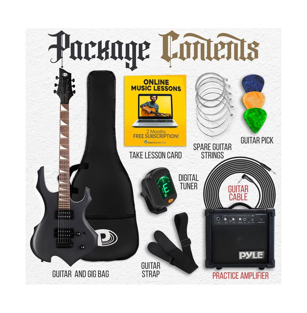 Pyle 36.5" Electric Guitar Kit with Amplifier & Accessories - PMGTRKT101