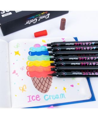 24 Colors Acrylic Paint Pens, Double Tips Markers for Rocks, Eggs, Wood, Rock, Canvas, Plastic, Glass and Ceramic