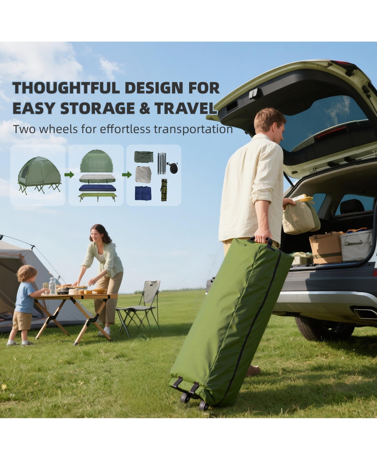 Outsunny 2 Person Foldable Camping Cot, Portable Outdoor with Bedspread & Thick Air Mattress, All in One Elevated Camping Bed Tent for 2