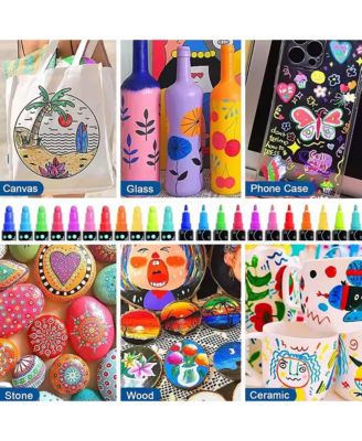 Dual Tip Acrylic Paint Pens – 12 Colors Dot Markers for Wood, Rock, Canvas, Ceramic & DIY Crafts