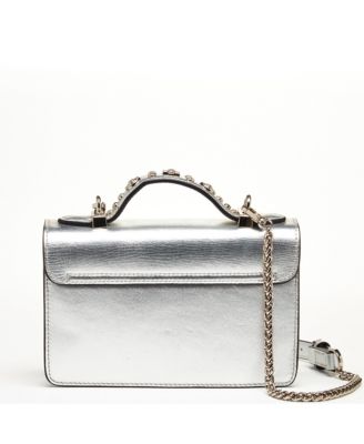 Small Leather Crossbody Bag Studded Purse Top Handle Structured Handbag