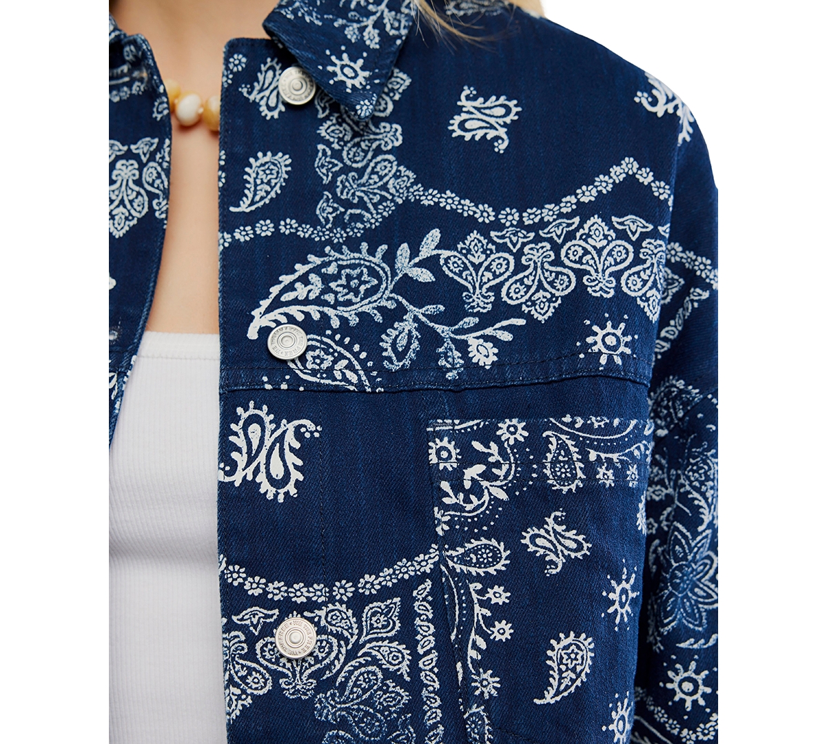 Free People Women's Opal Swing Printed Denim Button-Front Jacket