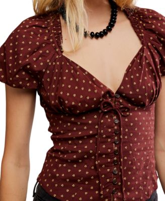 Women's Summer Printed Sweetheart Neck Blouse