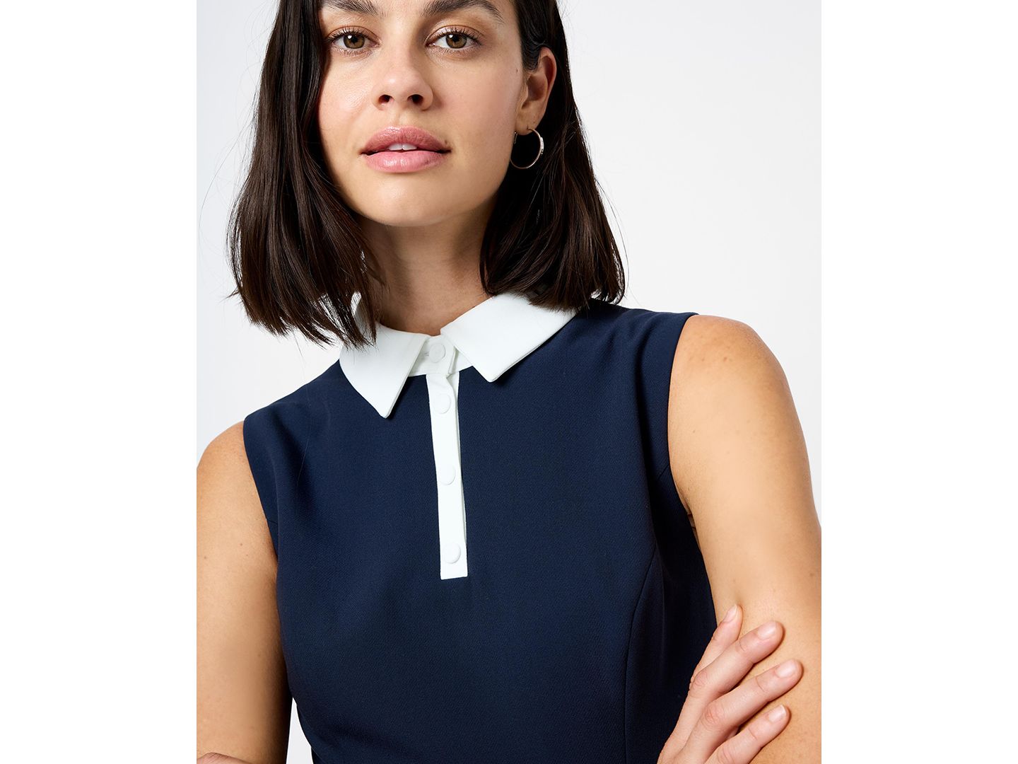 Женское платье French Connection Sleeveless Collared Mini, цвет: Морской / Белый — фото 4