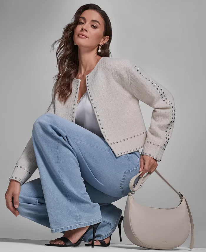 Women's Textured Stud Trim Long-Sleeve Jacket - thumbnail 7