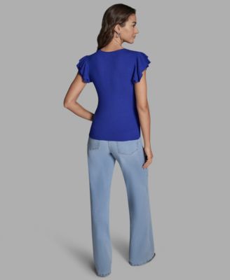 Women's Crewneck Ruffle Sleeve Sweater Top