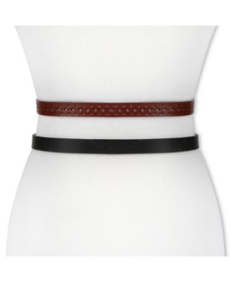 Women's 2-Pack Perforated and Reversible Skinny Casual Belt Set