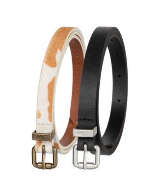 Women's 2-Pack Solid Cow Print Skinny Casual Belt Set