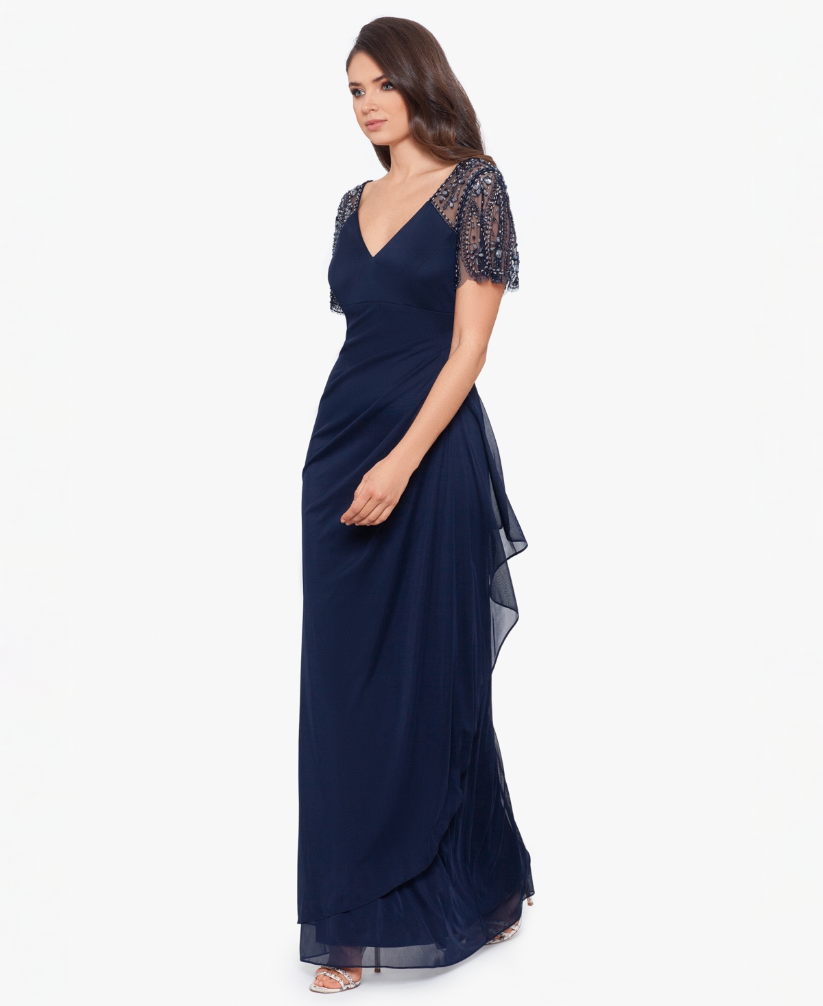 Xscape Petite Embellished Chiffon Gown In Blue