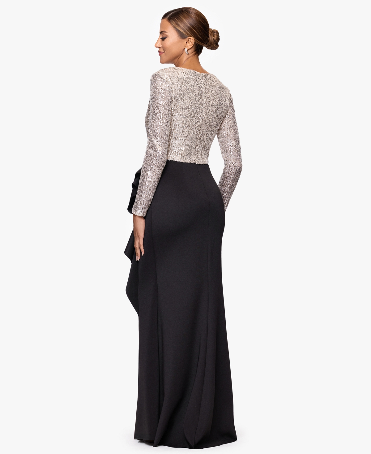 Xscape Petite Long-Sleeve V-Neck Dress