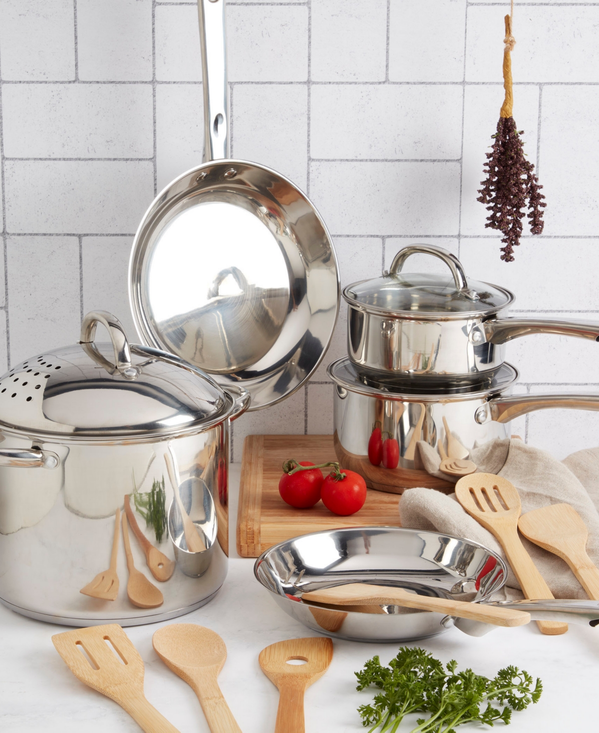 Basic Essentials Induction-ready Stainless Steel 14-pc. Cookware Set In Silver