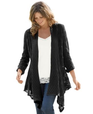 Plus Size Open Front Pointelle Cardigan