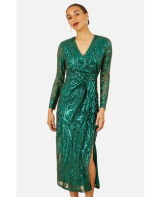 Women's Sequin Midi Long Sleeve Wrap Dress