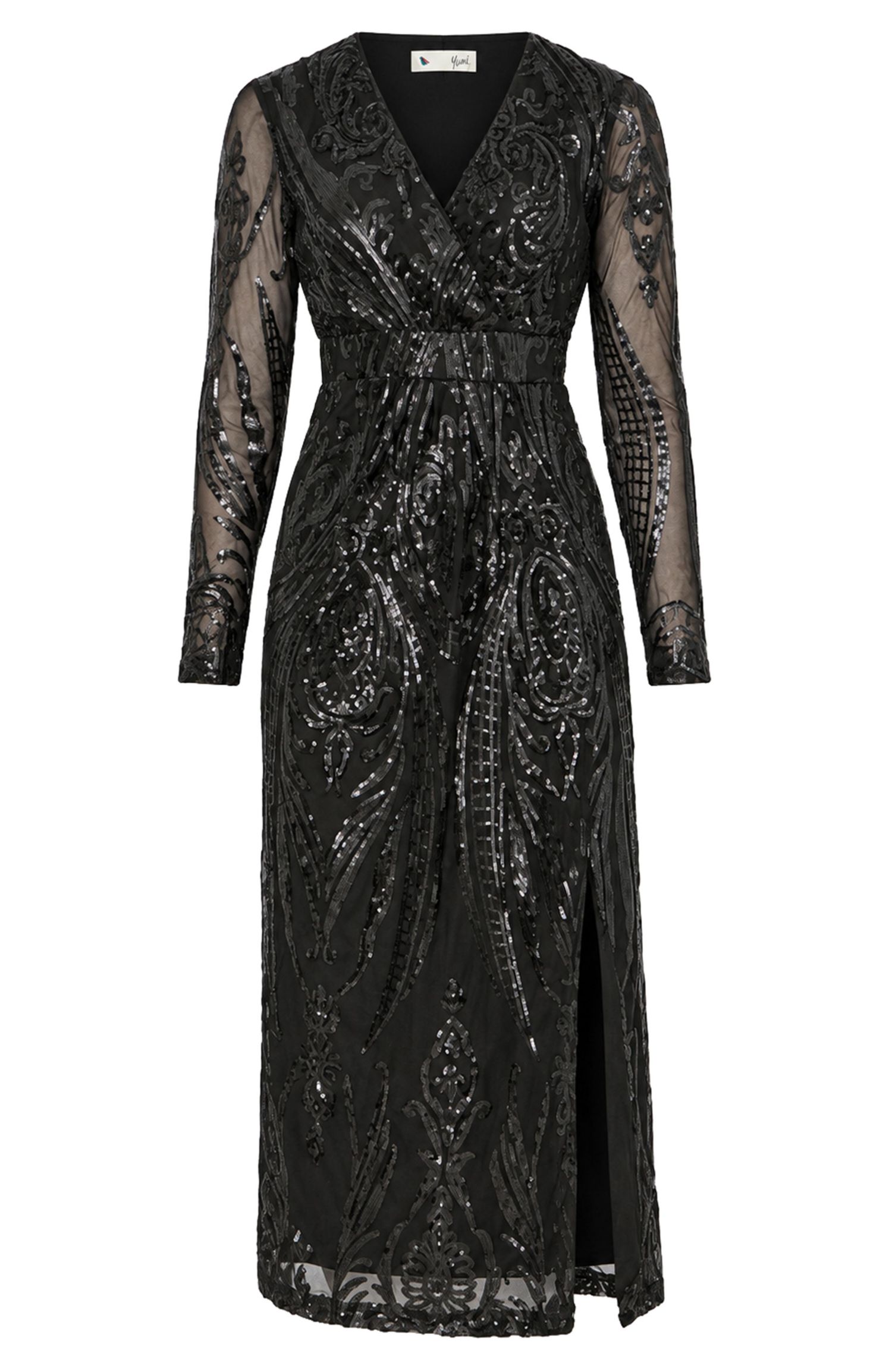 Women's Sequin Midi Long Sleeve Wrap Dress
