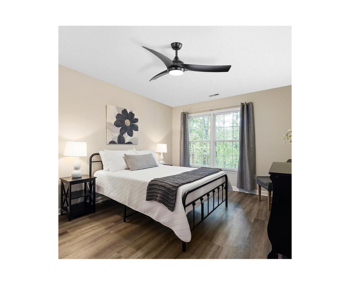 Sofucor 52-inch Modern Black Standard 3-Blade Ceiling Fan With Remote and Led Light