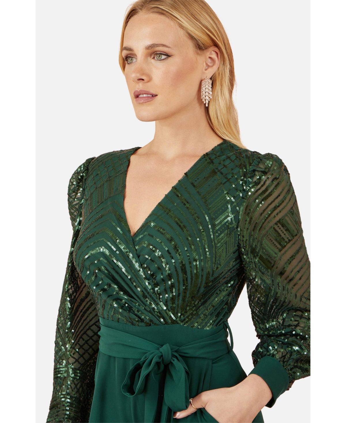 Yumi Women's Sequin Wrap Over Jumpsuit