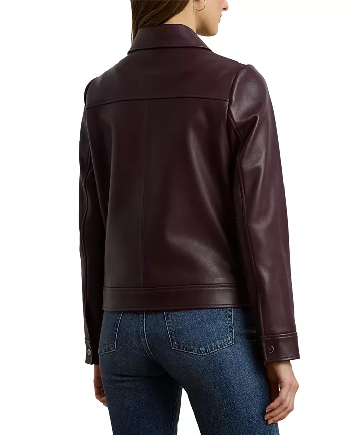 Women's Buttoned Leather Jacket - thumbnail 8
