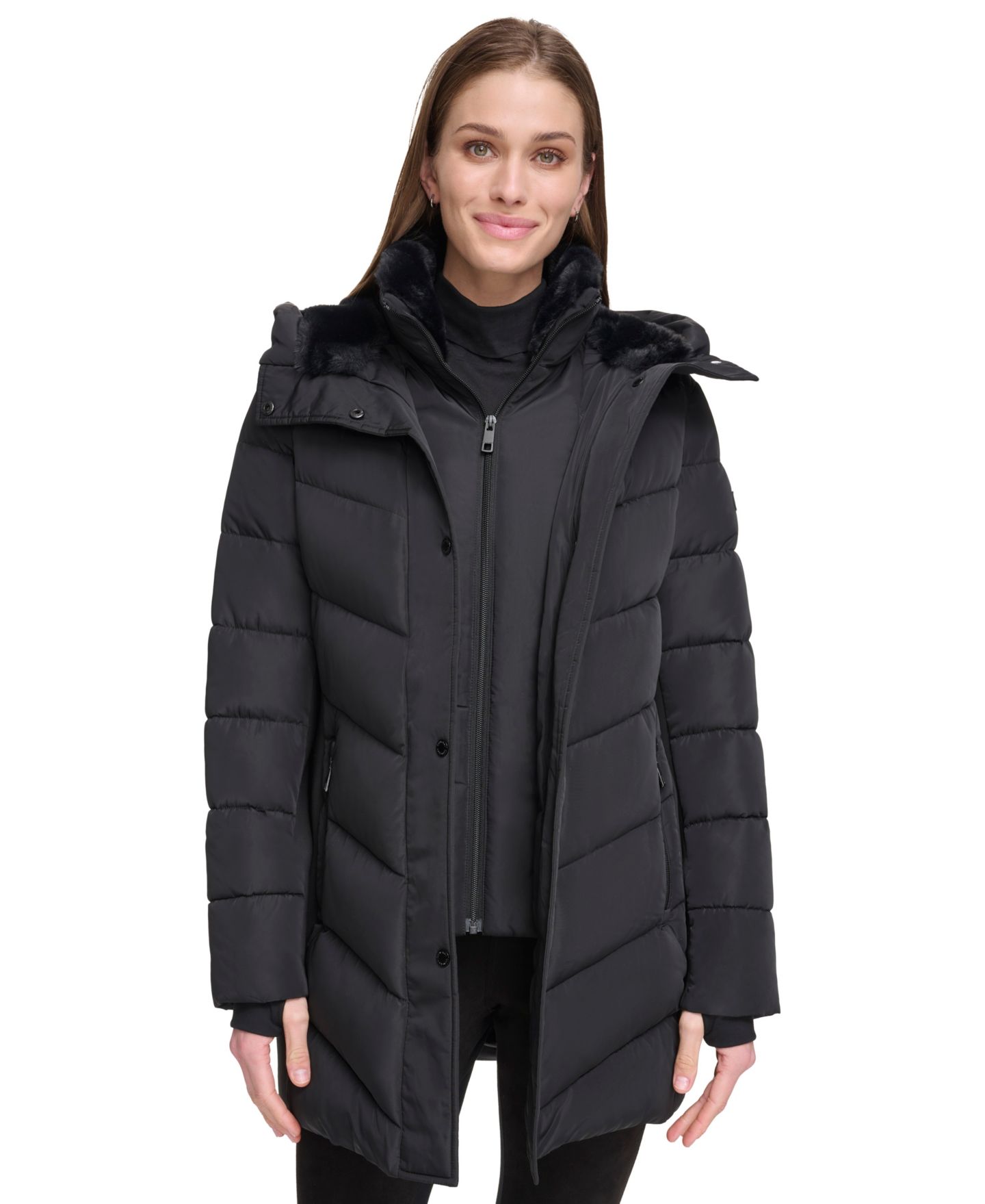 Женская куртка Calvin Klein Hooded Puffer, цвет: Чёрный — фото 4