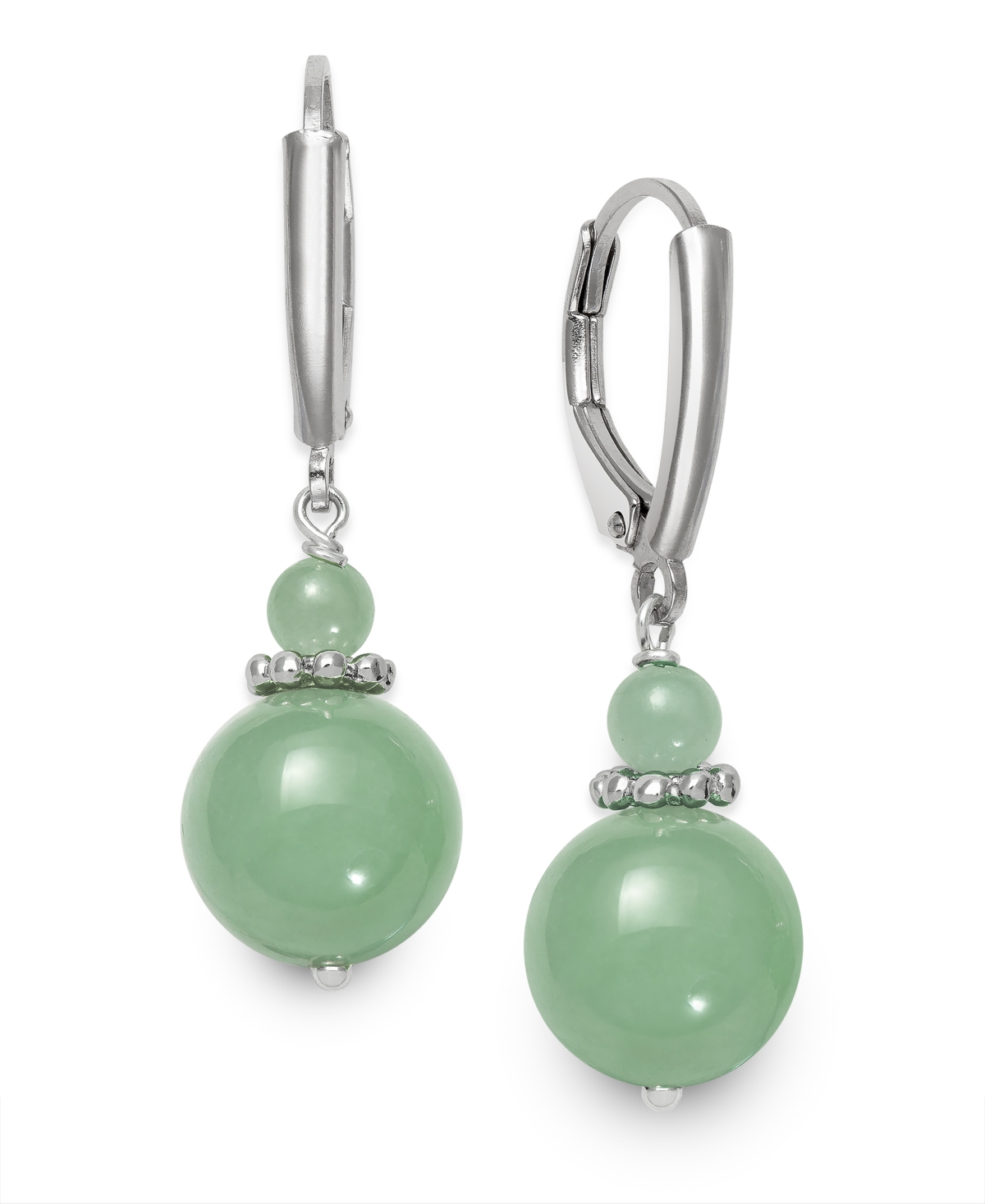 Macy's Dyed Jade Lever Back Drop Earrings In Sterling Silver In Silver