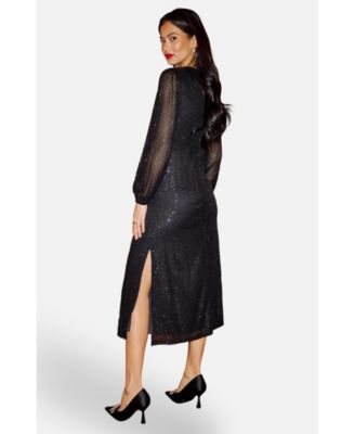 Women's Sequin Long Sleeve Midi Dress