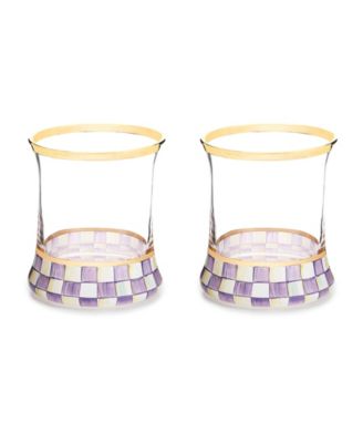 Violet Check Handmade Tumbler Glasses, Set of 2