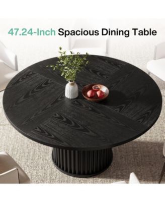 Black Round Dining Table for 4-6 People, Modern Fluted MDF + Metal Base Kitchen Table (Only Table)