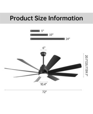 72-inch Classic Matte Black 8-Blade Ceiling Fan With Remote Control and Light kit