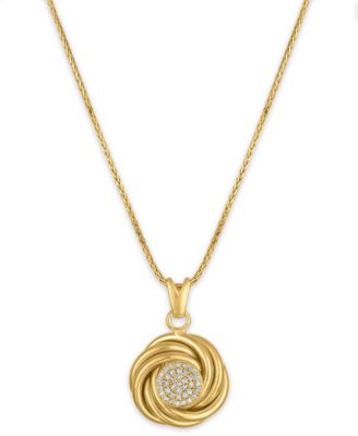 Macy's - Diamond Love Knot Pendant Necklace (1/5 ct. t.w.) in 14K Gold over Sterling Silver