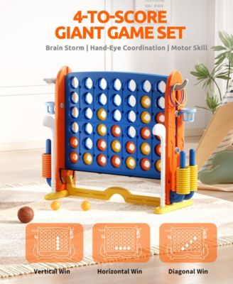 Giant 4-in-A Row Game Set for Kids and Adults with Basketball Hoop and Carrying Bag