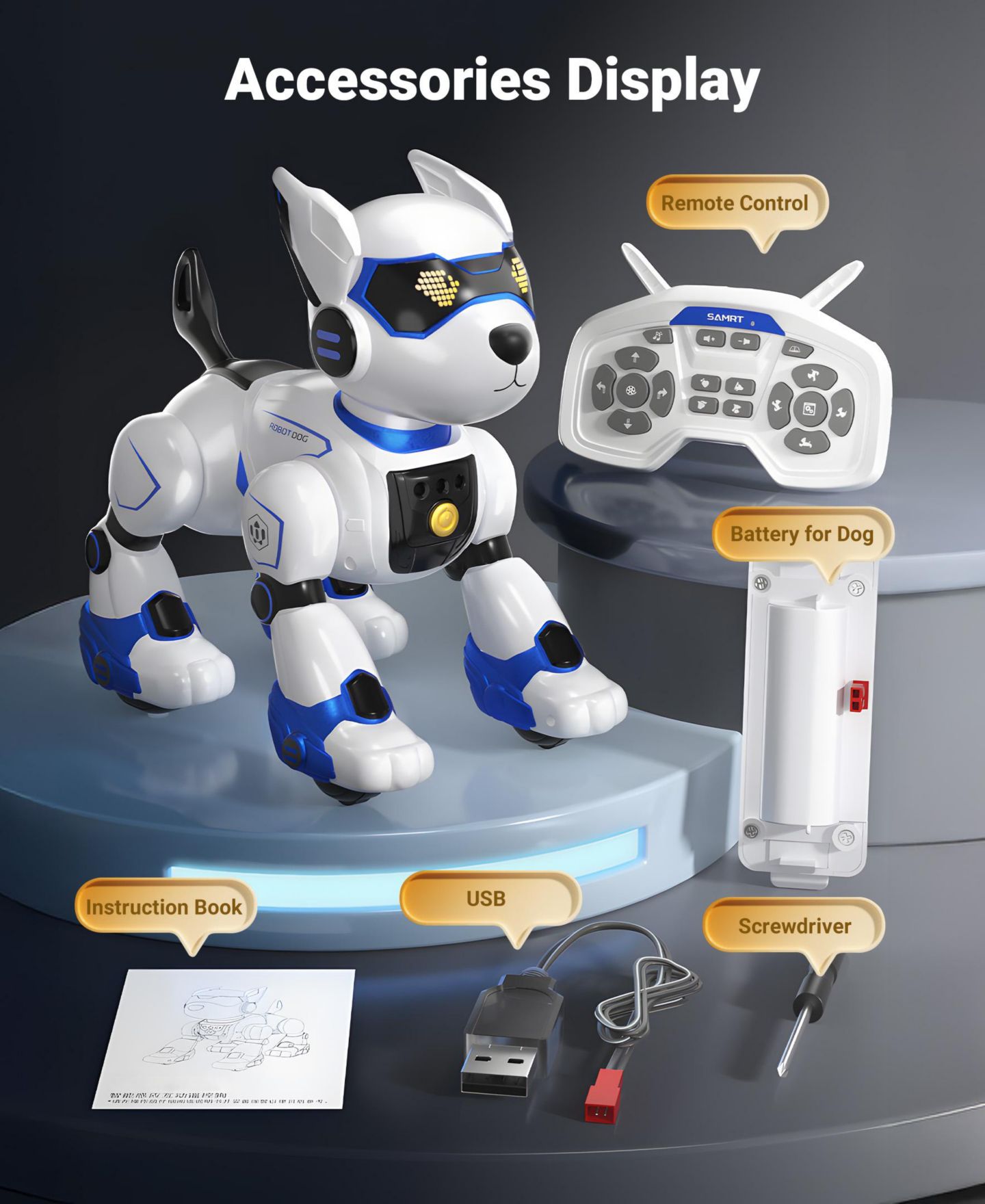 Детская игрушка SUGIFT Smart Interactive Robot Dog Toy for Kids with Remote Control, Voice and Touch Features, цвет: Синий — фото 4