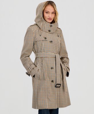 Women's Single-Breasted Belted Hooded Trench Coat