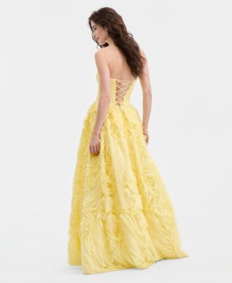 Juniors' Ruffled Rosette Strapless Ball Gown, Created for Macy's