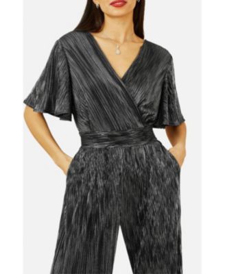 Women's Pleated Jumpsuit With V Neck
