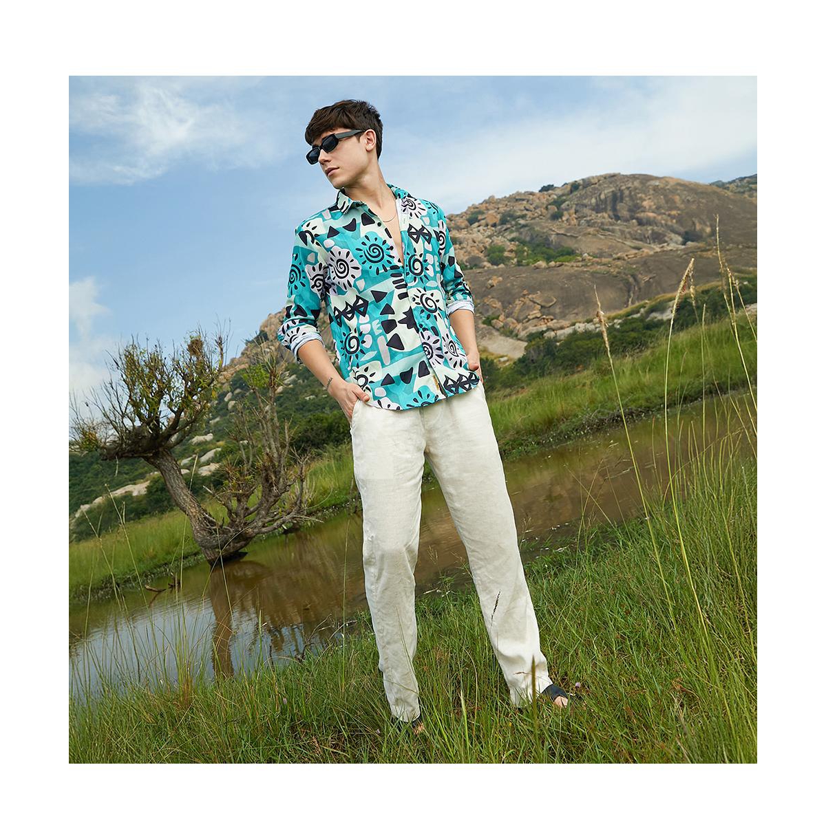 Campus Sutra Men's Sea Green Abstract Imprint Shirt