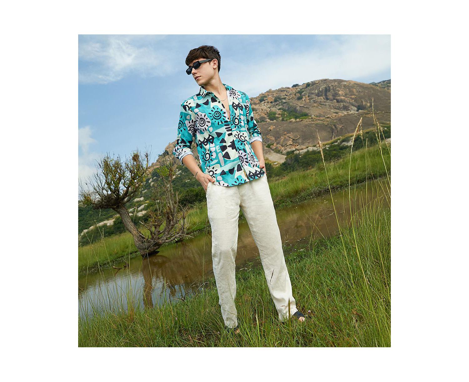 Men's Sea Green Abstract Imprint Shirt