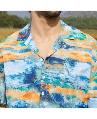 Men's Sky Blue & Pumkin Orange Indie-Block Oversized Shirt