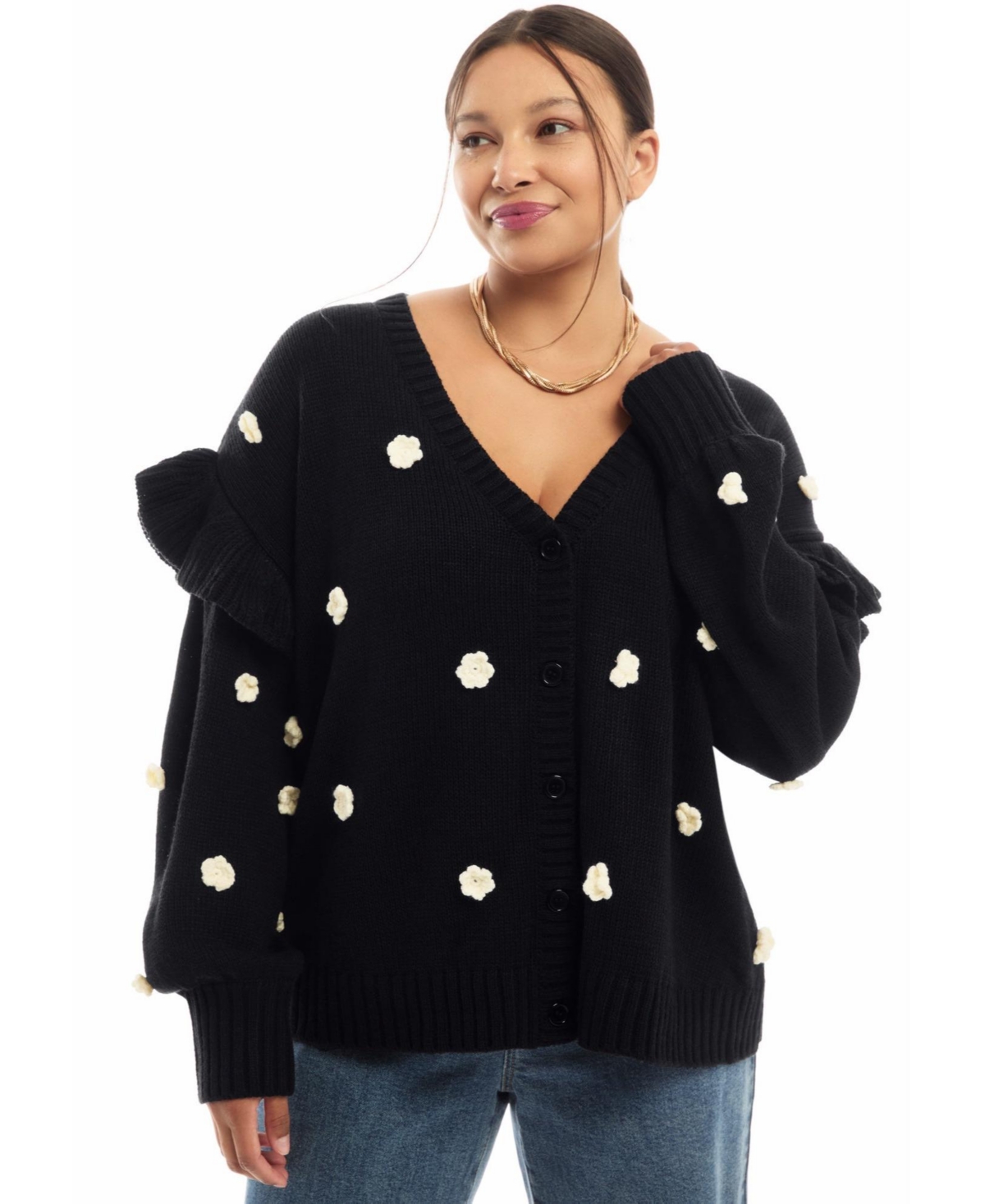 June + Vie Women's Ruffle-Sleeve Cardigan