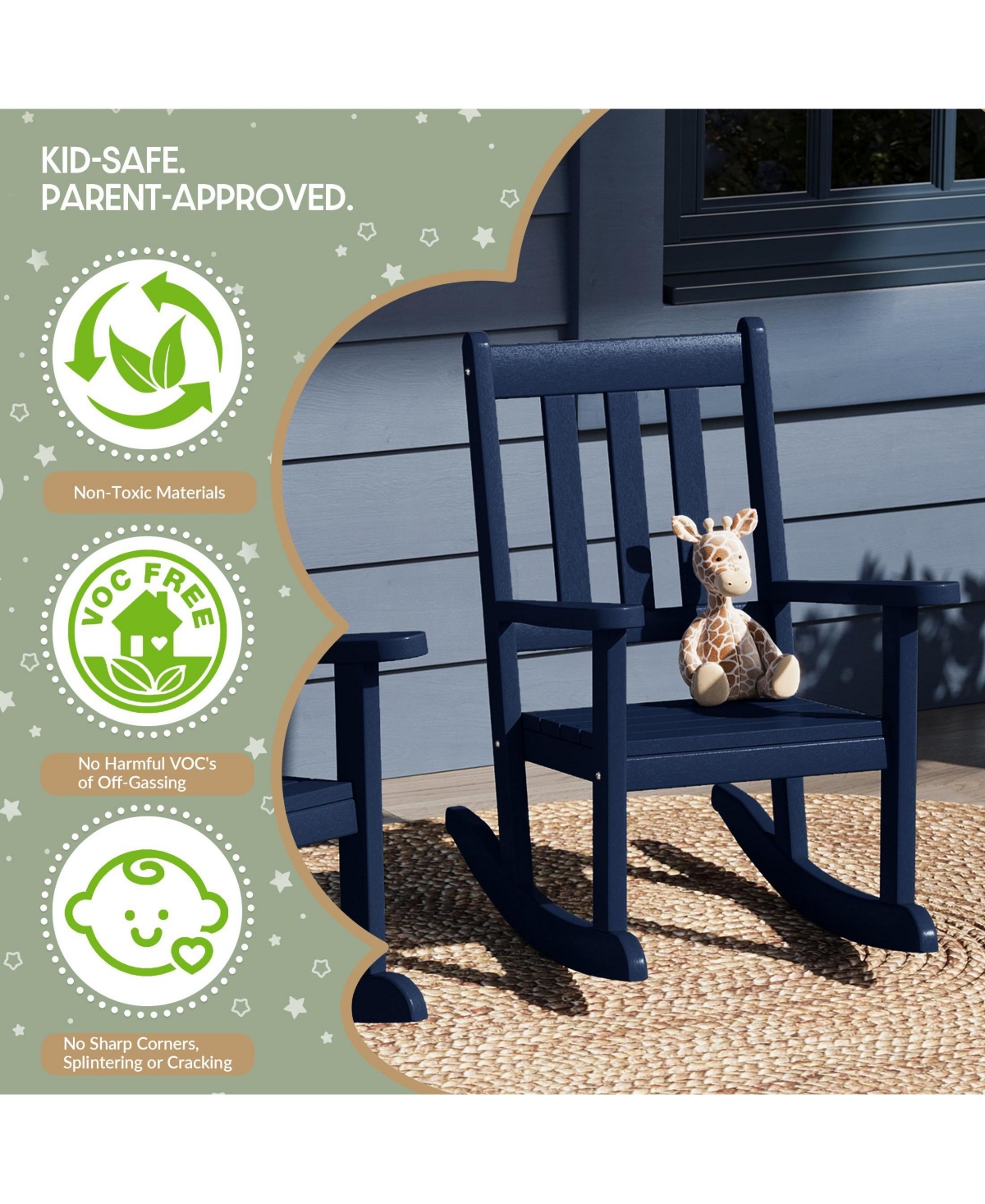 WestinTrends 3-Piece Kids Outdoor Rocking Chairs Set With Square Side Table
