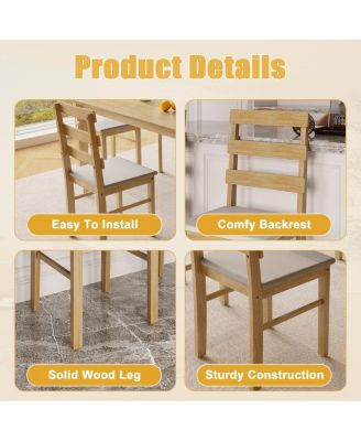 5-Piece Solid Wood Dining Table Set with 4 Upholstered Chairs, Natural Finish Kitchen Table and Chair Set for Dining Room
