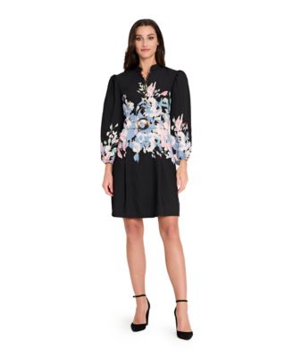 Petite Long-Sleeve Mandarin Collar Dress